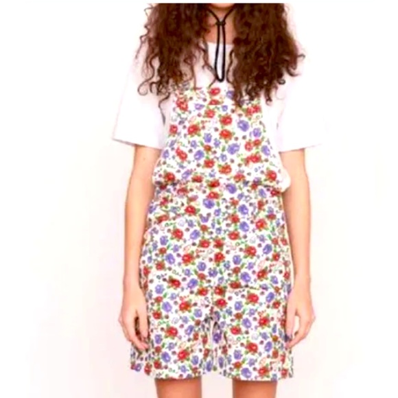 Lazy Oaf Women's Childs Play Floral Dungarees Shorts Overall - Picture 1 of 8